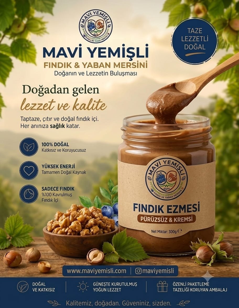 Mavi Yemişli Çifte Kavrulmuş Fındık Ezmesi 320 Gram